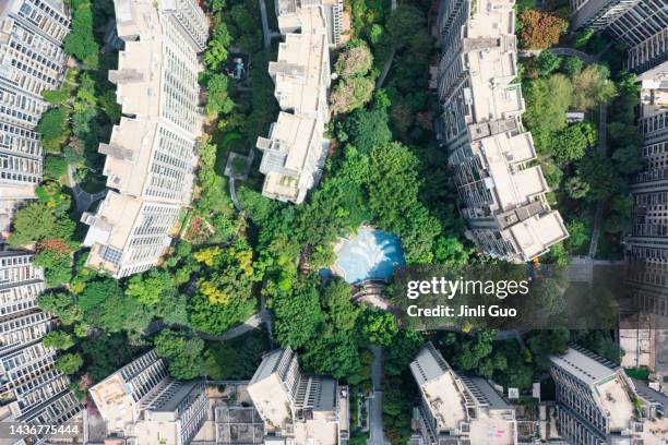 aerial photography of modern urban greening community - grass verge stock pictures, royalty-free photos & images