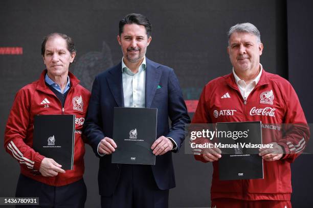 Jaime Ordiales , Director of National Teams, Yon de Luisa , President of the FEMEXFUT and Gerardo Martino , Head Coach of Mexico during the...