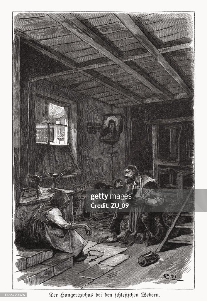 Famine and typhus among the Silesian weavers, woodcut, published 1893