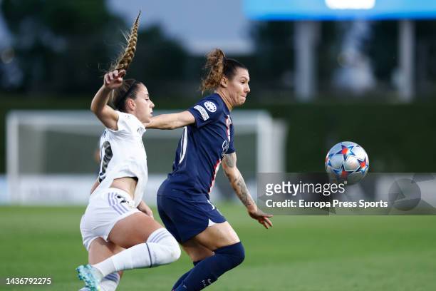 Ramona Bachmann of PSG and Athenea del Castillo of Real Madrid in action during the UEFA Women’s Champions League, Group A, football match played...