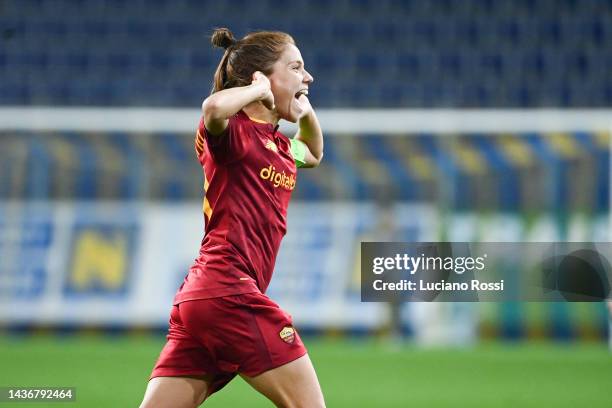 Roma player Manuela Giugliano celebrates during the UEFA Women's Champions League group B match between SKN St. Pölten and AS Roma at NV Arena on...