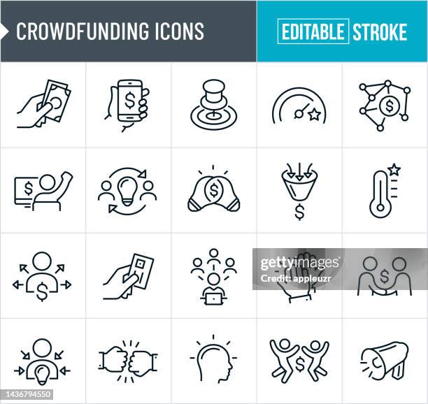 crowdfunding thin line icons - editable stroke - beneficiaries stock-grafiken, -clipart, -cartoons und -symbole