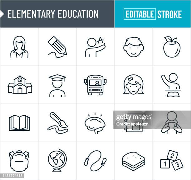 elementary education thin line icons - editable stroke - elementary school lunch stock illustrations