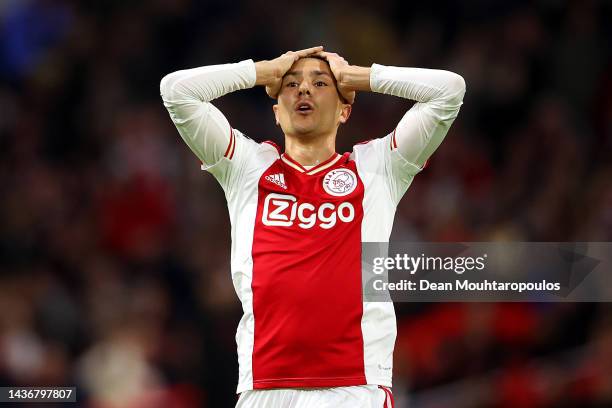 Steven Berghuis of Ajax reacts after a missed chance during the UEFA Champions League group A match between AFC Ajax and Liverpool FC at Johan Cruyff...