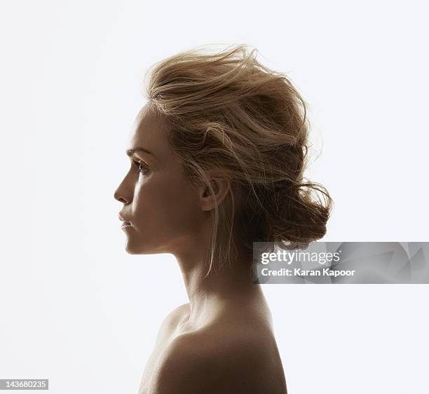 portrait of beautiful women - hair bun stock pictures, royalty-free photos & images