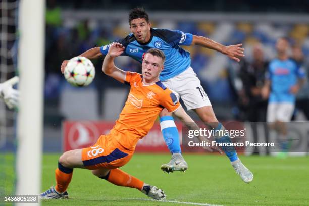 Glen Kamara of Rangers looks on as Giovanni Simeone of Napoli scores their side's second goal during the UEFA Champions League group A match between...