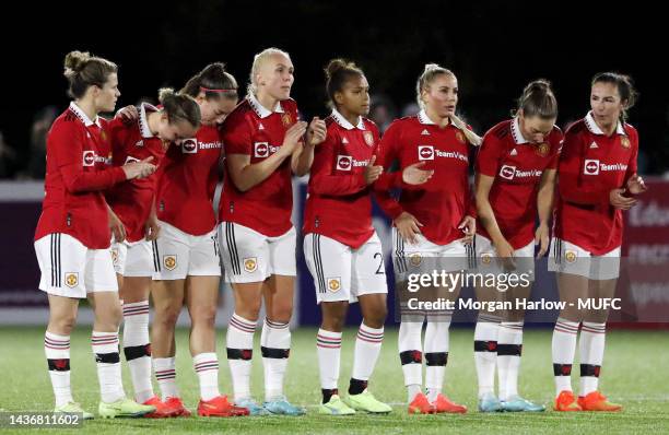 Manchester United Women line up for a penalty shootout during the FA Women's Continental Tyres League Cup match between Durham Women and Manchester...