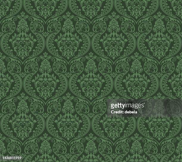 moss green victorian damask luxury decorative fabric pattern - fabric swatch stock illustrations