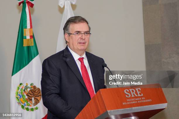 Marcelo Ebrard Mexican foreign minister speaks during the announcement of Mexico's bid to host the Olympic Games in 2036 or 2040 at SRE Building on...