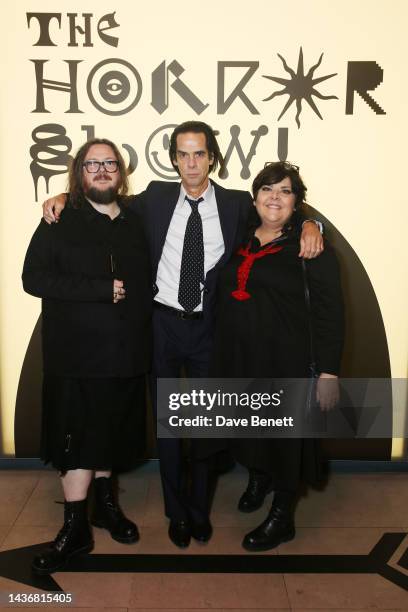 Iain Forsyth, Nick Cave and Jane Pollard arrive at the star-studded launch for "The Horror Show!" exhibition , celebrating horror's role in the last...