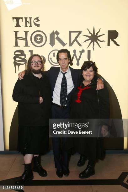 Iain Forsyth, Nick Cave and Jane Pollard arrive at the star-studded launch for "The Horror Show!" exhibition , celebrating horror's role in the last...
