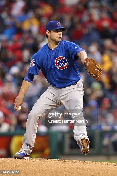 Starting pitcher Randy Wells of the Chicago Cubs during a game against the Philadelphia Phillies at Citizens Bank Park on April 28, 2012 in...