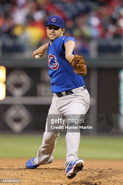 Starting pitcher Randy Wells of the Chicago Cubs during a game against the Philadelphia Phillies at Citizens Bank Park on April 28, 2012 in...