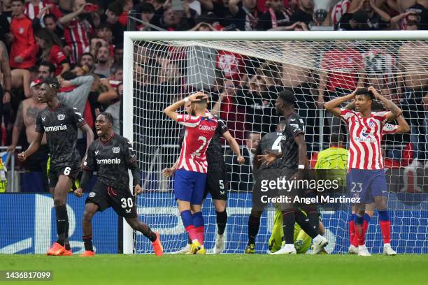 Yannick Ferreira Carrasco of Atletico Madrid reacts after missing a penalty during the UEFA Champions League group B match between Atletico Madrid...