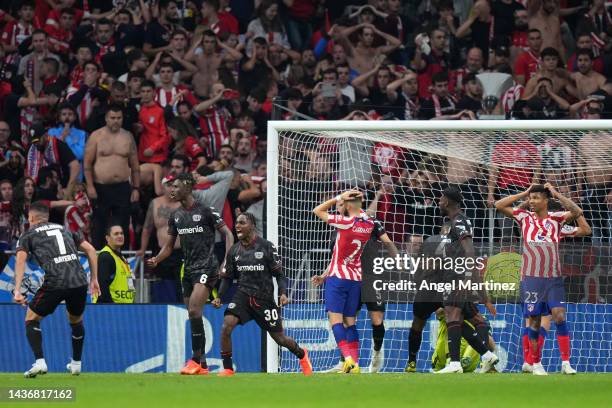 Yannick Ferreira Carrasco of Atletico Madrid reacts after missing a penalty during the UEFA Champions League group B match between Atletico Madrid...