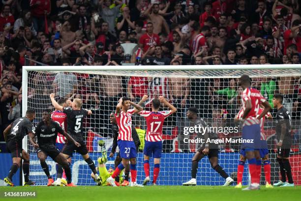 Yannick Ferreira Carrasco of Atletico Madrid reacts after missing a penalty during the UEFA Champions League group B match between Atletico Madrid...