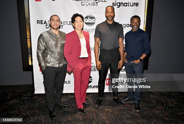 Victor Rasuk, Tim Jo, McKinley Freeman and Sean Patrick Thomas attend the Reasonable Doubt Watch Party + Live Tweeting Event on October 25, 2022 in...