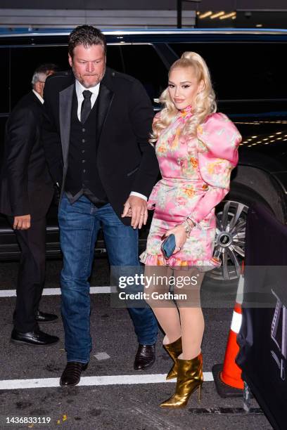 Blake Shelton and Gwen Stefani are seen in Midtown on October 26, 2022 in New York City.