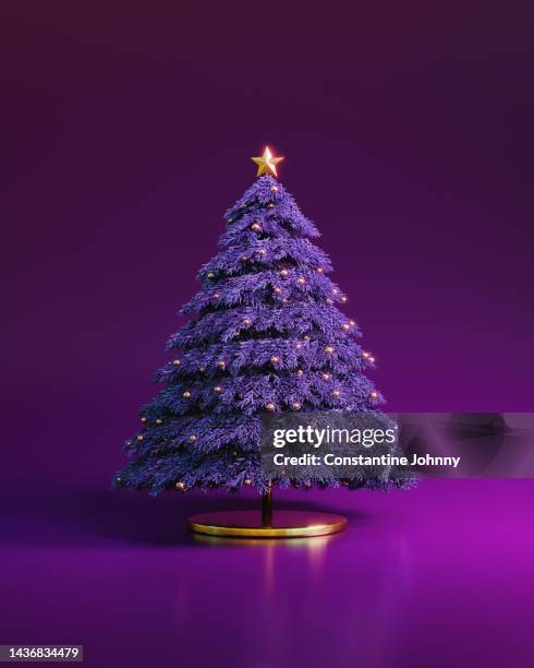 abstract purple christmas tree - sapin de noël photos et images de collection