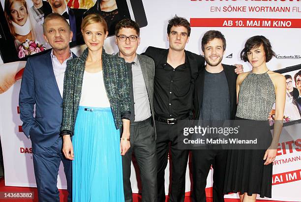 Soenke Wortmann, Lisa Bitter, Stefan Ruppe, Marian Kindermann, Martin Aselmann and Lucie Heinze attends the 'Das Hochzeitsvideo' World Premiere at...