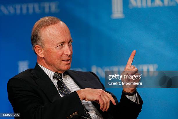 Mitch Daniels, governor of Indiana, speaks at the annual Milken Institute Global Conference in Beverly Hills, California, U.S., on Tuesday, May 1,...