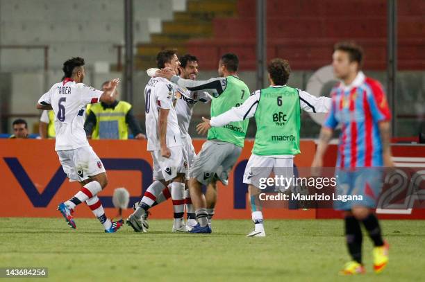 Gaston Ramirez of Bologna celebrates the victory goal during the Serie A match between Catania Calcio and Bologna FC at Stadio Angelo Massimino on...