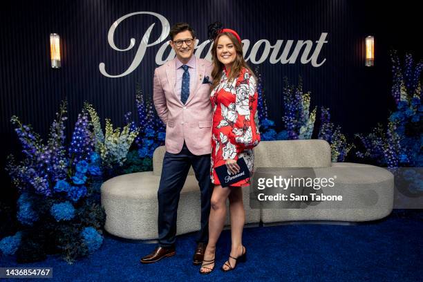 Rob Mills and Georgia Tunney at Paramount during media preview day in the Birdcage at Flemington Racecourse on October 27, 2022 in Melbourne,...