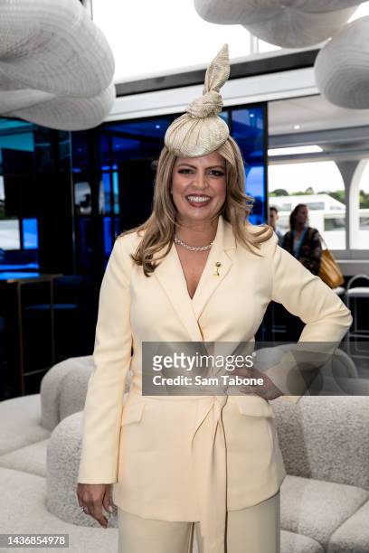 Caty Price at Paramount Marquee during media preview day in the Birdcage at Flemington Racecourse on October 27, 2022 in Melbourne, Australia.