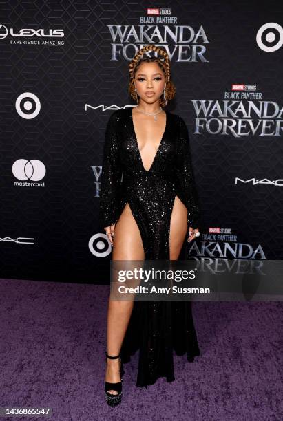 Chlöe attends Marvel Studios' "Black Panther: Wakanda Forever" premiere at Dolby Theatre on October 26, 2022 in Hollywood, California.