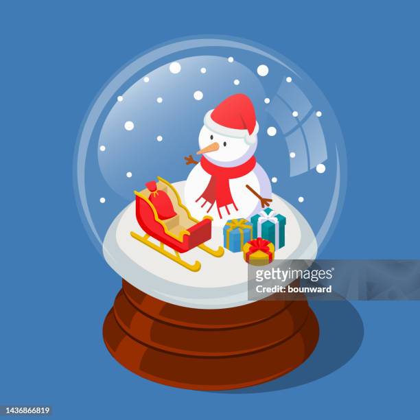 ilustrações, clipart, desenhos animados e ícones de globo de neve de natal isométrico - funny snow globe