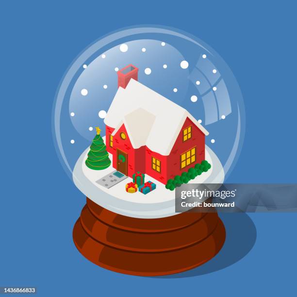 illustrazioni stock, clip art, cartoni animati e icone di tendenza di globo di neve natalizio isometrico - snow ball glass