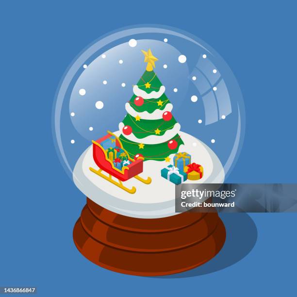 isometric christmas snow globe - funny snow globe 幅插畫檔、美工圖案、卡通及圖標