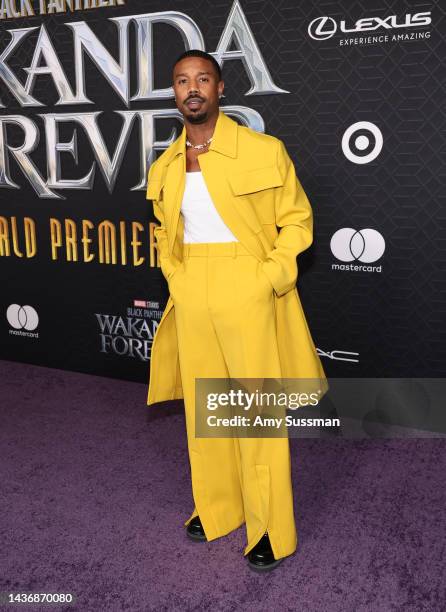 Michael B. Jordan attends Marvel Studios' "Black Panther: Wakanda Forever" premiere at Dolby Theatre on October 26, 2022 in Hollywood, California.