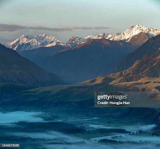 grasslands in xinjiang, china. - tien shan mountains stock pictures, royalty-free photos & images