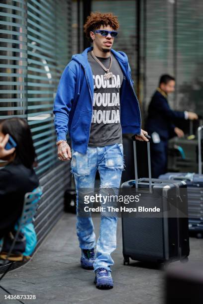 LaMelo Ball is seen in Hudson Yards on October 26, 2022 in New York City.