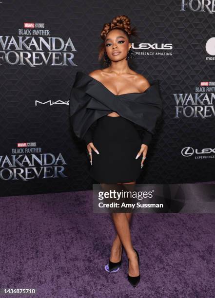 Marsai Martin attends Marvel Studios' "Black Panther: Wakanda Forever" premiere at Dolby Theatre on October 26, 2022 in Hollywood, California.