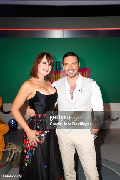 Julian Gil and Gabriela Spanic seen during "¡Sientese Quien Pueda!" at Univision Studios on October 24, 2022 in Doral, Florida.