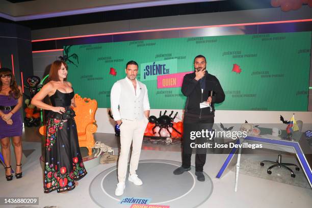 Julian Gil, Gabriela Spanic and Carlos Mesber are seen during "¡Sientese Quien Pueda!" at Univision Studios on October 24, 2022 in Doral, Florida.