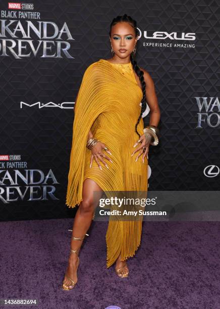 Karrueche Tran attends Marvel Studios' "Black Panther: Wakanda Forever" premiere at Dolby Theatre on October 26, 2022 in Hollywood, California.