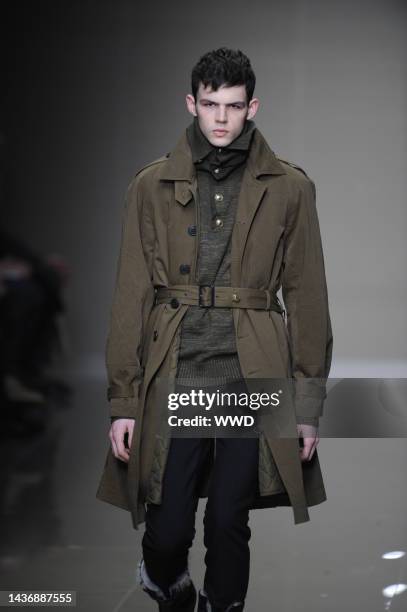 Model on the runway at Burberry Prorsum's fall 2010 menswear show at Via Melegari. Designed by Christopher Bailey.