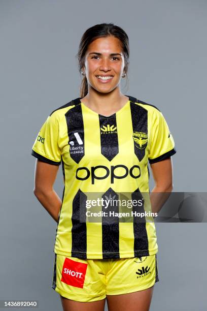 Chloe Knott poses during the Wellington Phoenix 2022-23 A-League Womens headshots session at NZCIS on October 27, 2022 in Wellington, New Zealand.