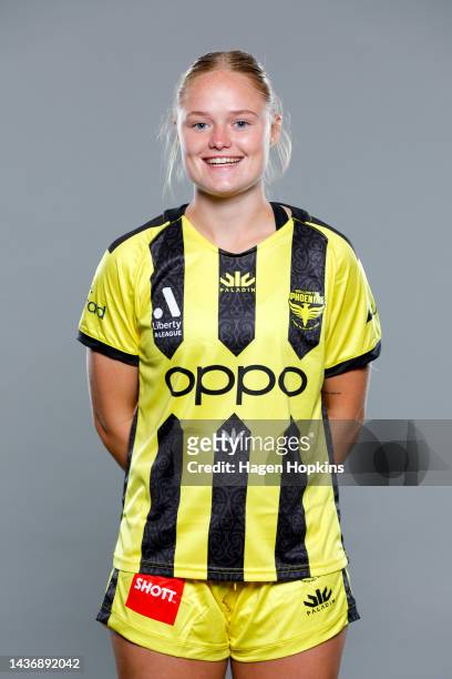Grace Wisnewski poses during the Wellington Phoenix 2022-23 A-League Womens headshots session at NZCIS on October 27, 2022 in Wellington, New Zealand.