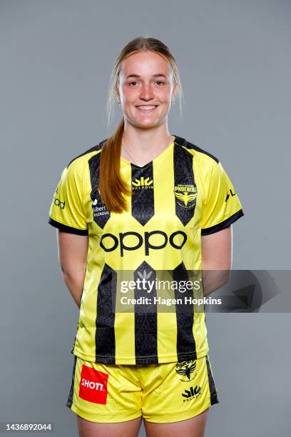 Ava Pritchard poses during the Wellington Phoenix 2022-23 A-League Womens headshots session at NZCIS on October 27, 2022 in Wellington, New Zealand.