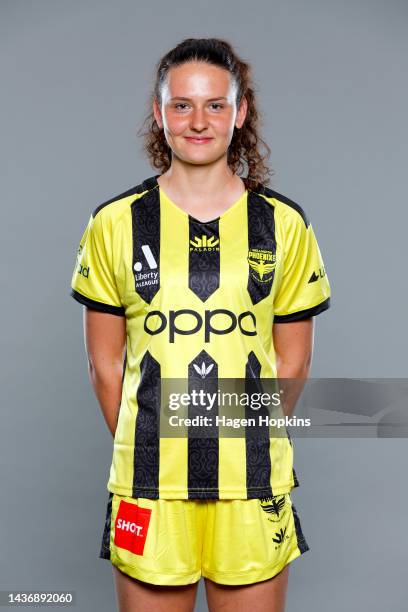 Zoe McMeeken poses during the Wellington Phoenix 2022-23 A-League Womens headshots session at NZCIS on October 27, 2022 in Wellington, New Zealand.