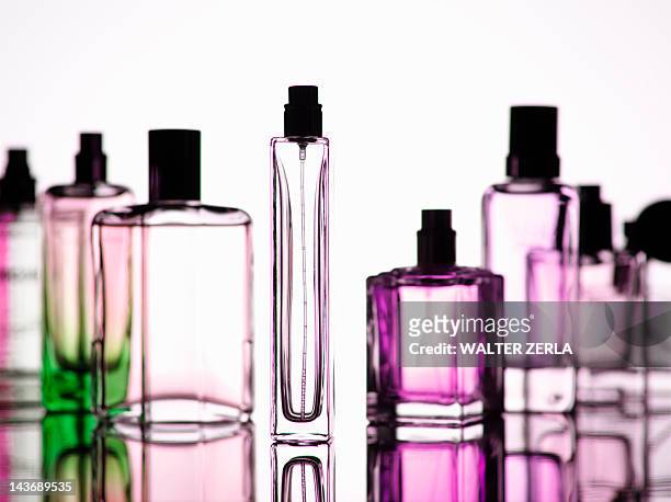 close up of perfume bottles - borrifador de perfume imagens e fotografias de stock