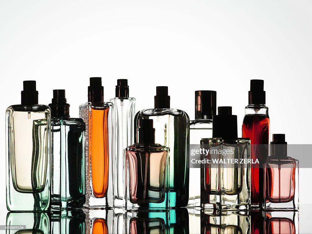 Close up of perfume bottles