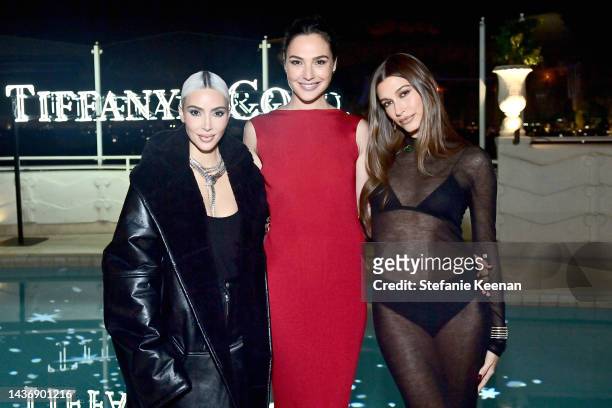 Kim Kardashian, Gal Gadot, and Hailey Bieber attend as Tiffany & Co. Celebrates the launch of the Lock Collection at Sunset Tower Hotel on October...