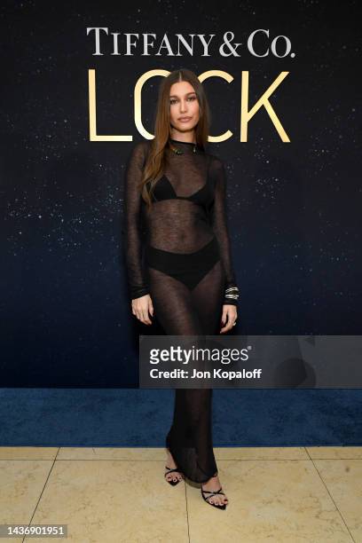 Hailey Bieber attends as Tiffany & Co. Celebrates the launch of the Lock Collection at Sunset Tower Hotel on October 26, 2022 in Los Angeles,...