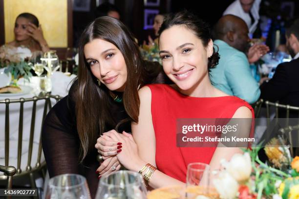Hailey Bieber and Gal Gadot attend as Tiffany & Co. Celebrates the launch of the Lock Collection at Sunset Tower Hotel on October 26, 2022 in Los...
