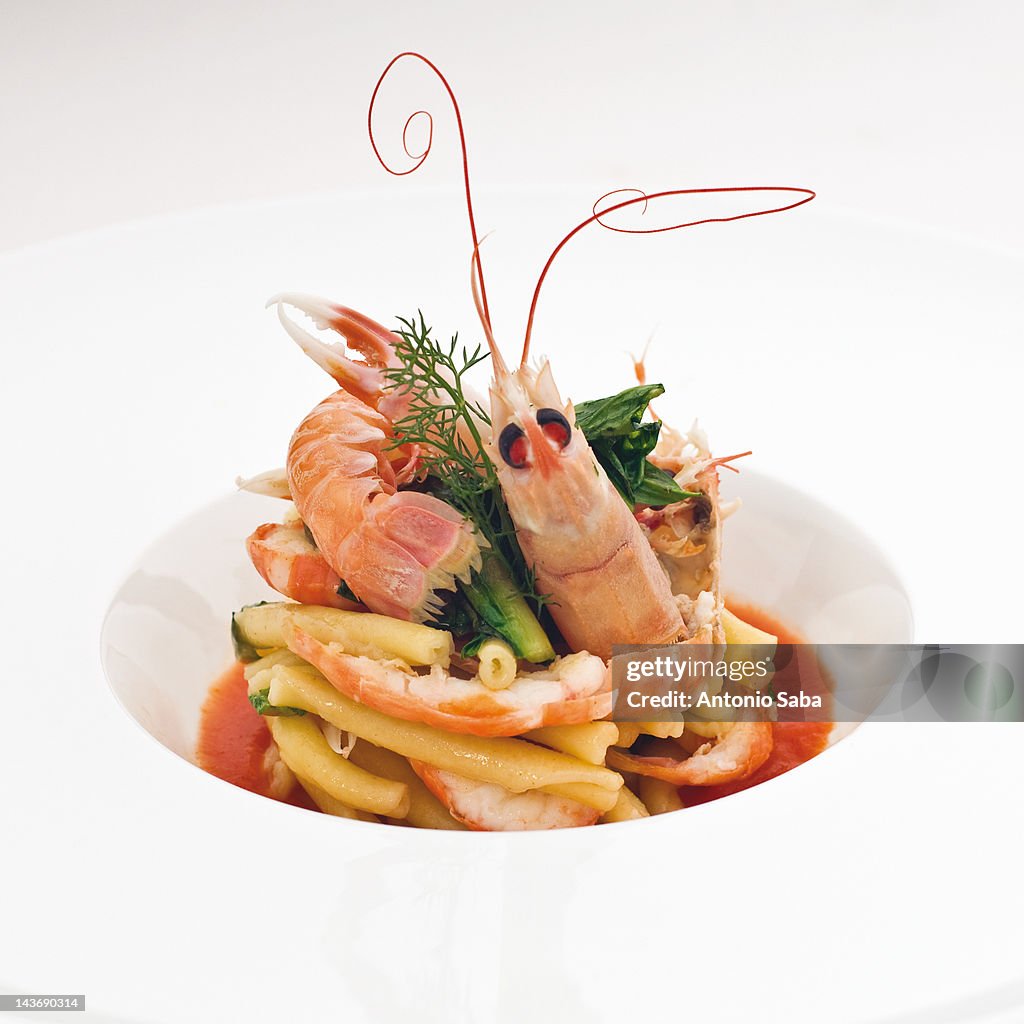 Close up of prawns and vegetables